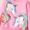 Kid Girl Unicorn Print Fleece Lined Pink Pullover Sweatshirt  image 3
