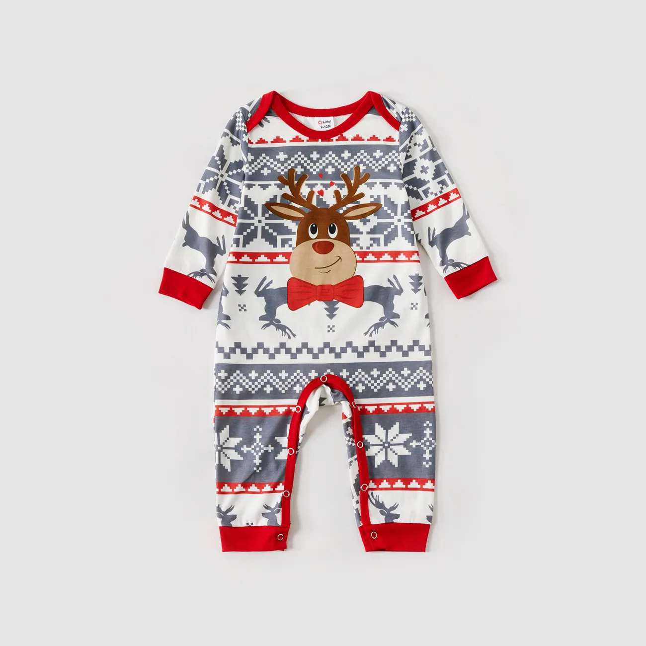 Christmas Family Matching Reindeer Graphic Allover Print Grey Long-sleeve Pajamas Sets (Flame Resistant) Grey big image 1