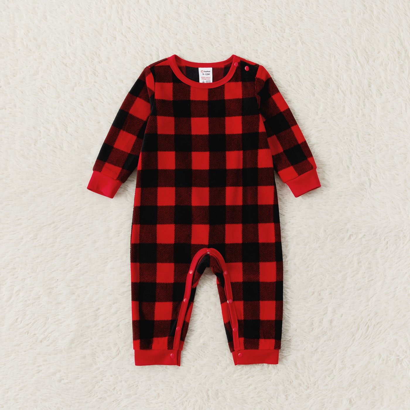 Christmas Family Matching Deer & Letter Embroidered Thickened Polar Fleece Long-sleeve Red Plaid Pajamas Sets (Flame Resistant)