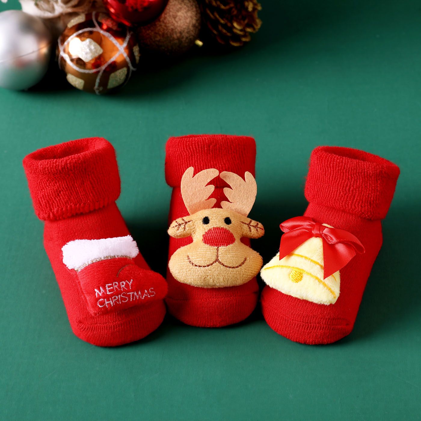 1 雙嬰兒/幼兒聖誕節 3d 卡通裝飾防滑襪