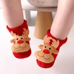 1 par de calcetines antideslizantes con decoración de dibujos animados en 3d de Navidad para bebés y niños pequeños Caqui