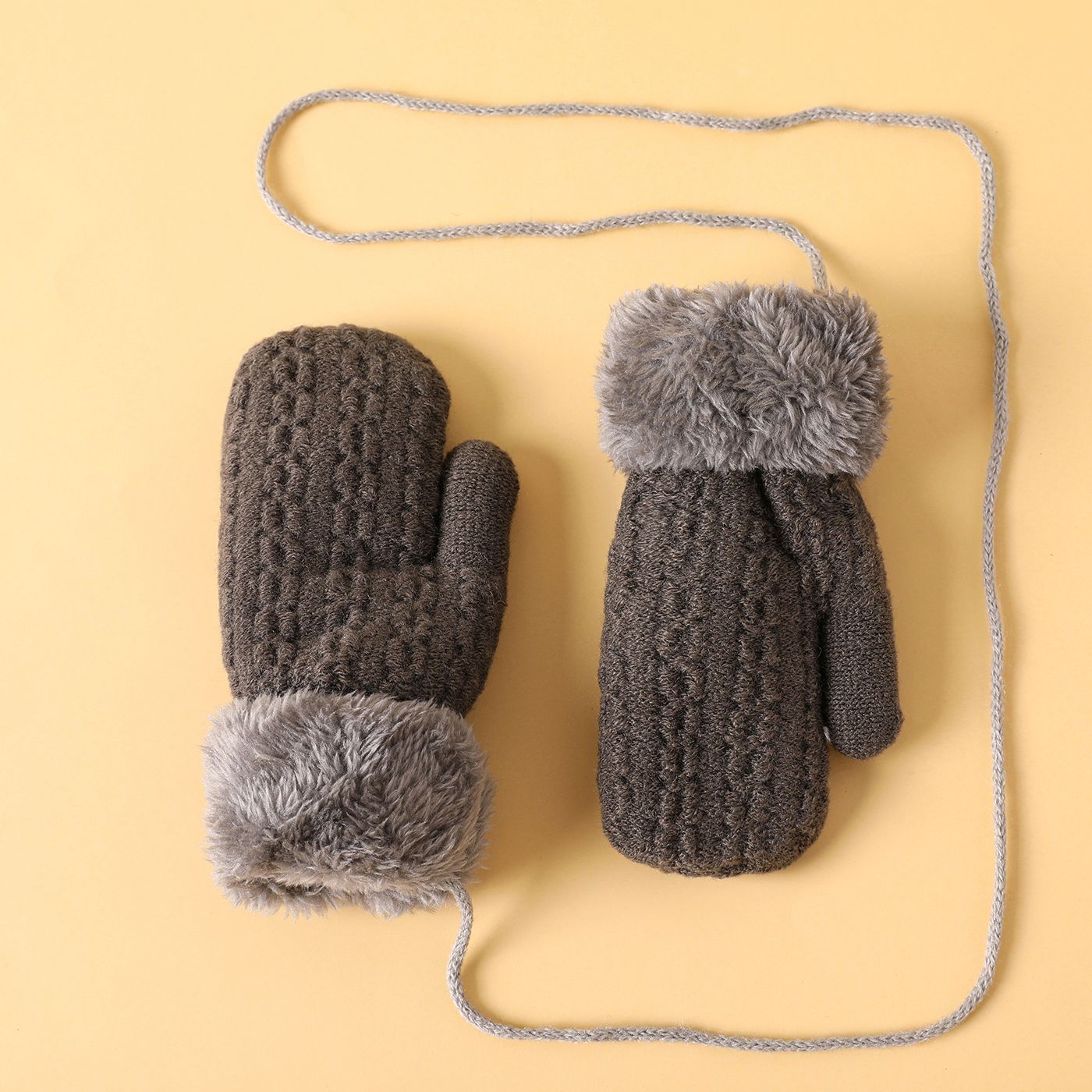 Toddler Plush Mittens with String