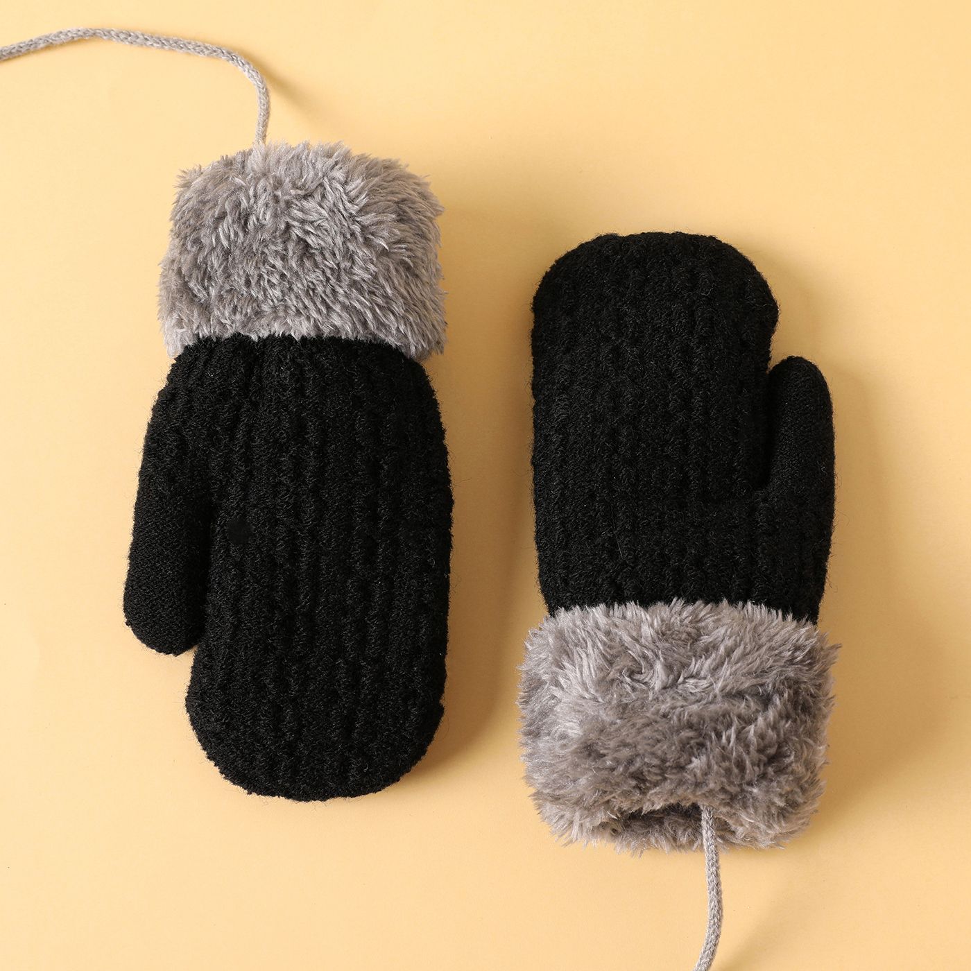 Toddler Plush Mittens with String