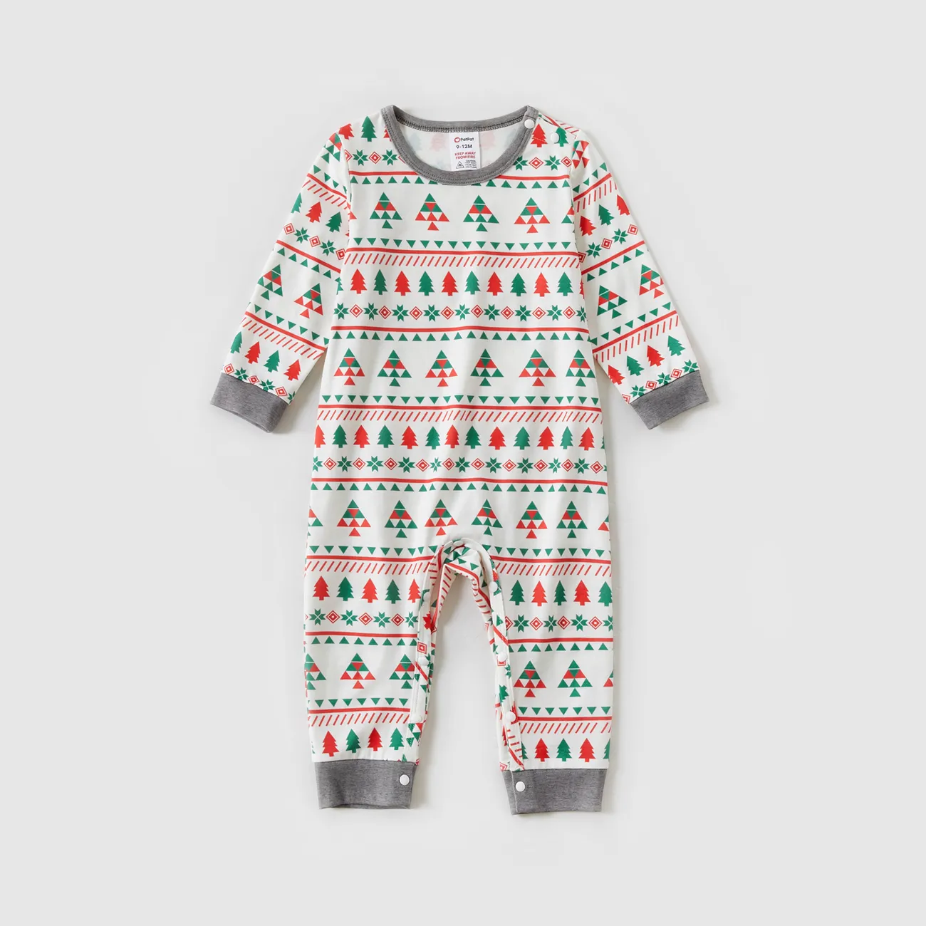 Christmas Family Matching Allover Xmas Tree Print Long-sleeve Pajamas Sets (Flame Resistant)  big image 1