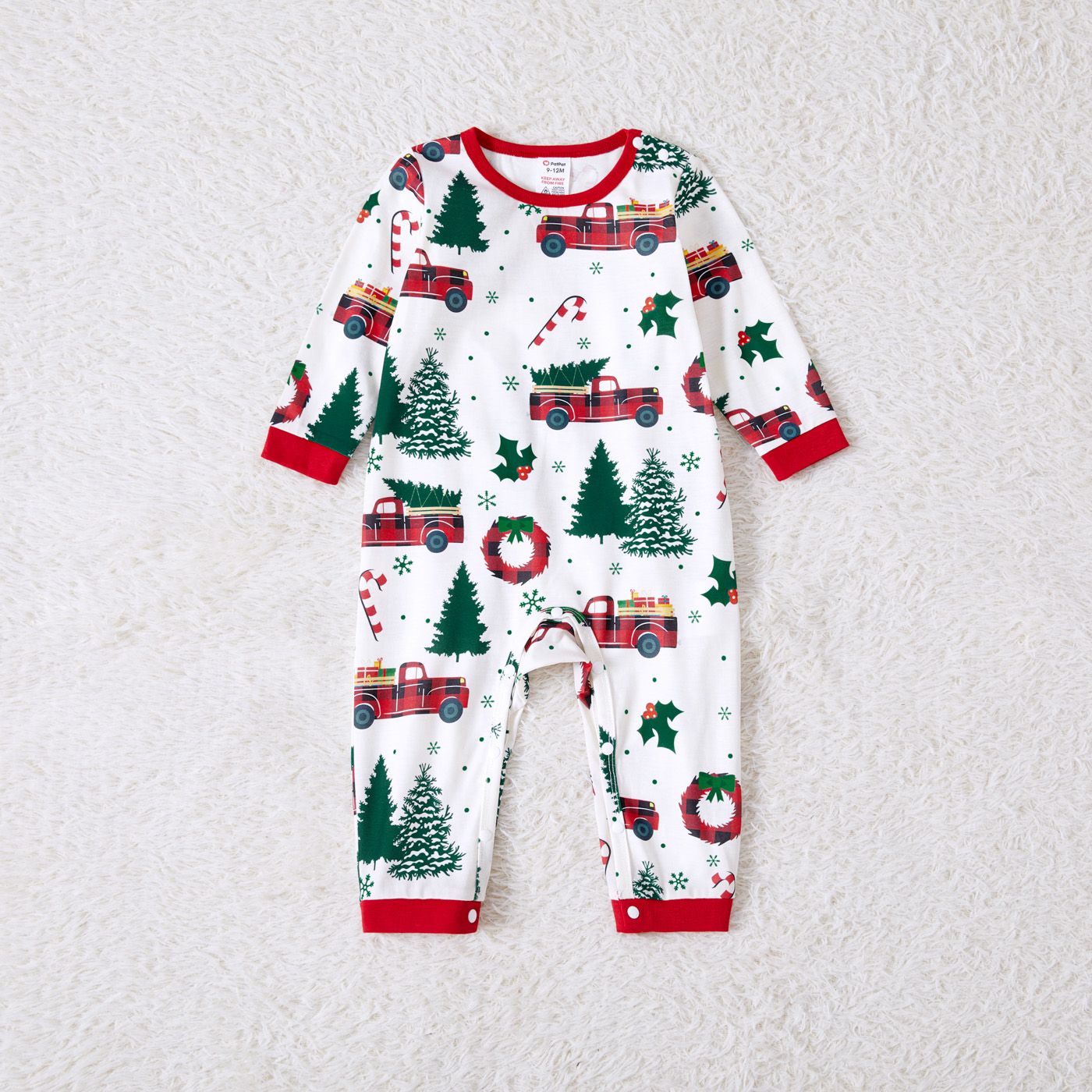 Christmas Family Matching Allover Xmas Tree & Car Print Long-sleeve Pajamas Sets (Flame Resistant)