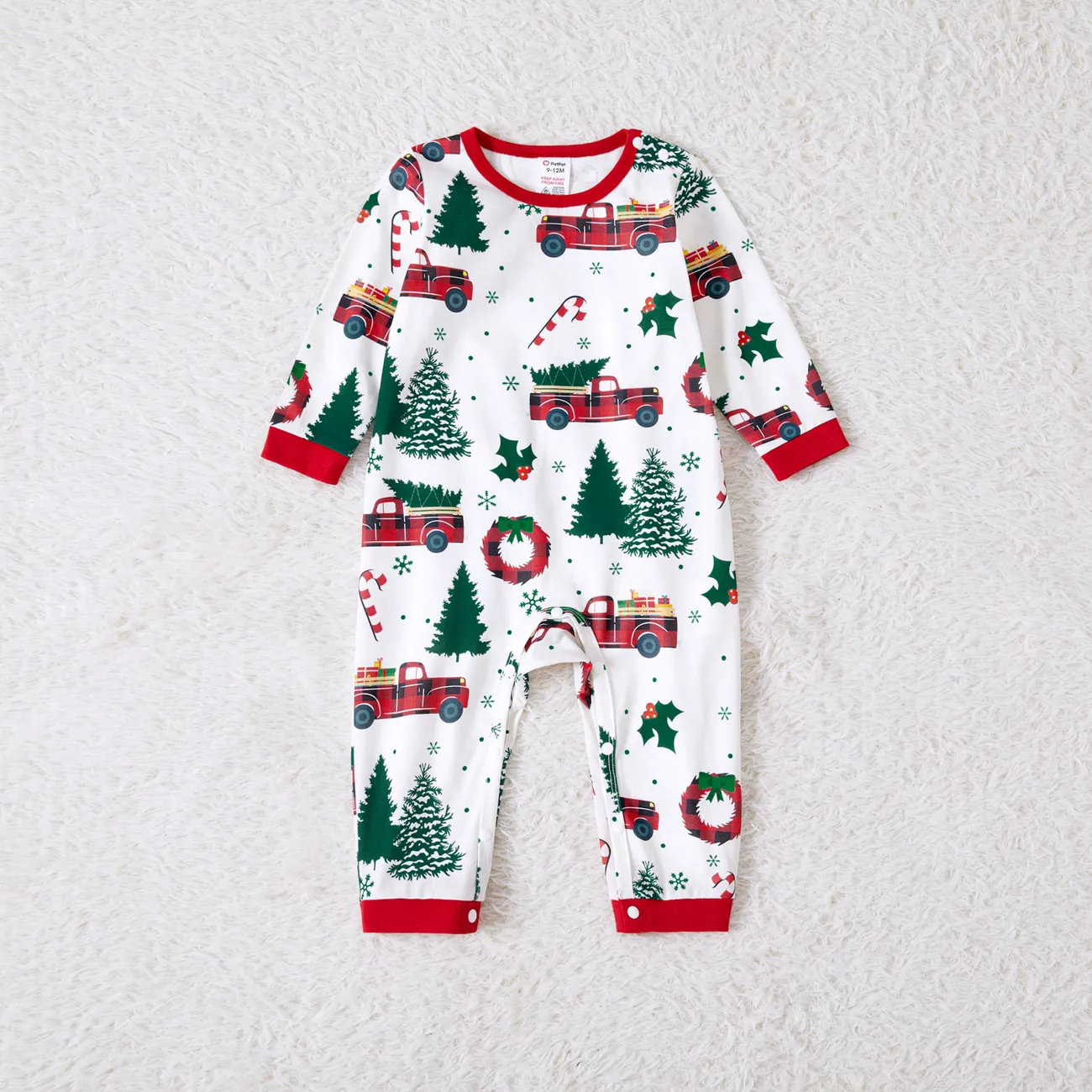 Christmas Family Matching Allover Xmas Tree & Car Print Long-sleeve Pajamas Sets (Flame Resistant)  big image 1