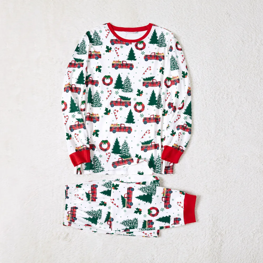 Christmas Family Matching Allover Xmas Tree & Car Print Long-sleeve Pajamas Sets (Flame Resistant)  big image 18