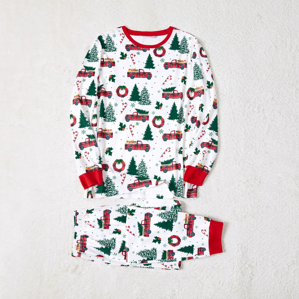 Christmas Family Matching Allover Xmas Tree & Car Print Long-sleeve Pajamas Sets (Flame Resistant) big image 18
