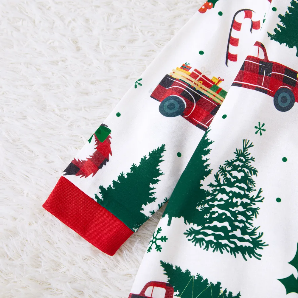 Christmas Family Matching Allover Xmas Tree & Car Print Long-sleeve Pajamas Sets (Flame Resistant)  big image 12