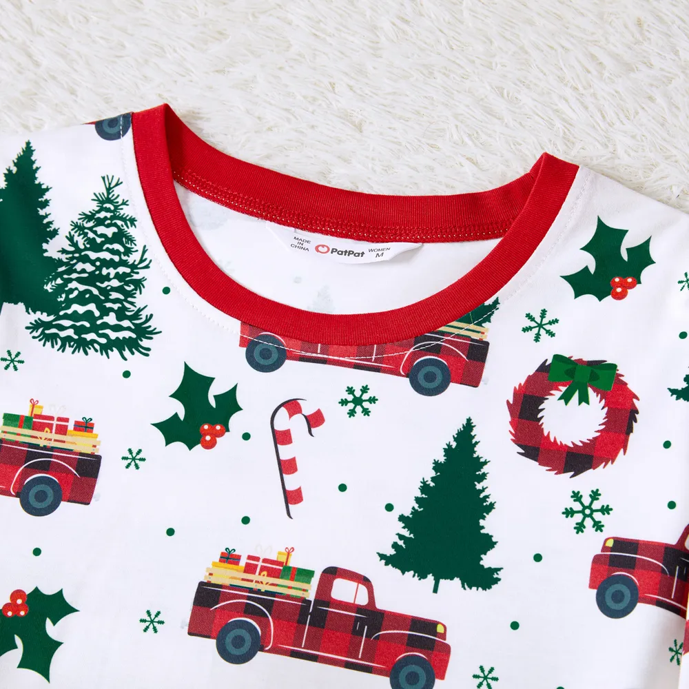 Christmas Family Matching Allover Xmas Tree & Car Print Long-sleeve Pajamas Sets (Flame Resistant) big image 15