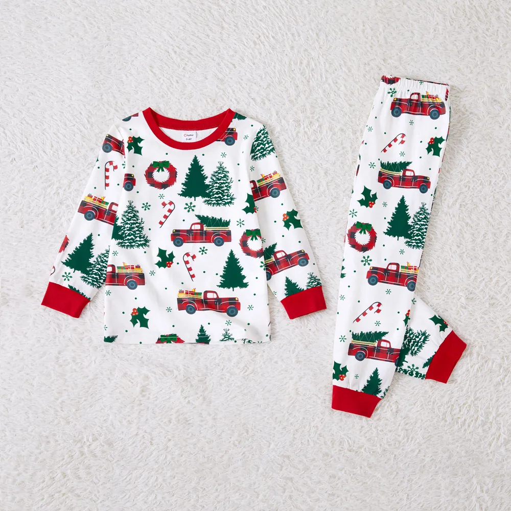 Christmas Family Matching Allover Xmas Tree & Car Print Long-sleeve Pajamas Sets (Flame Resistant) big image 9