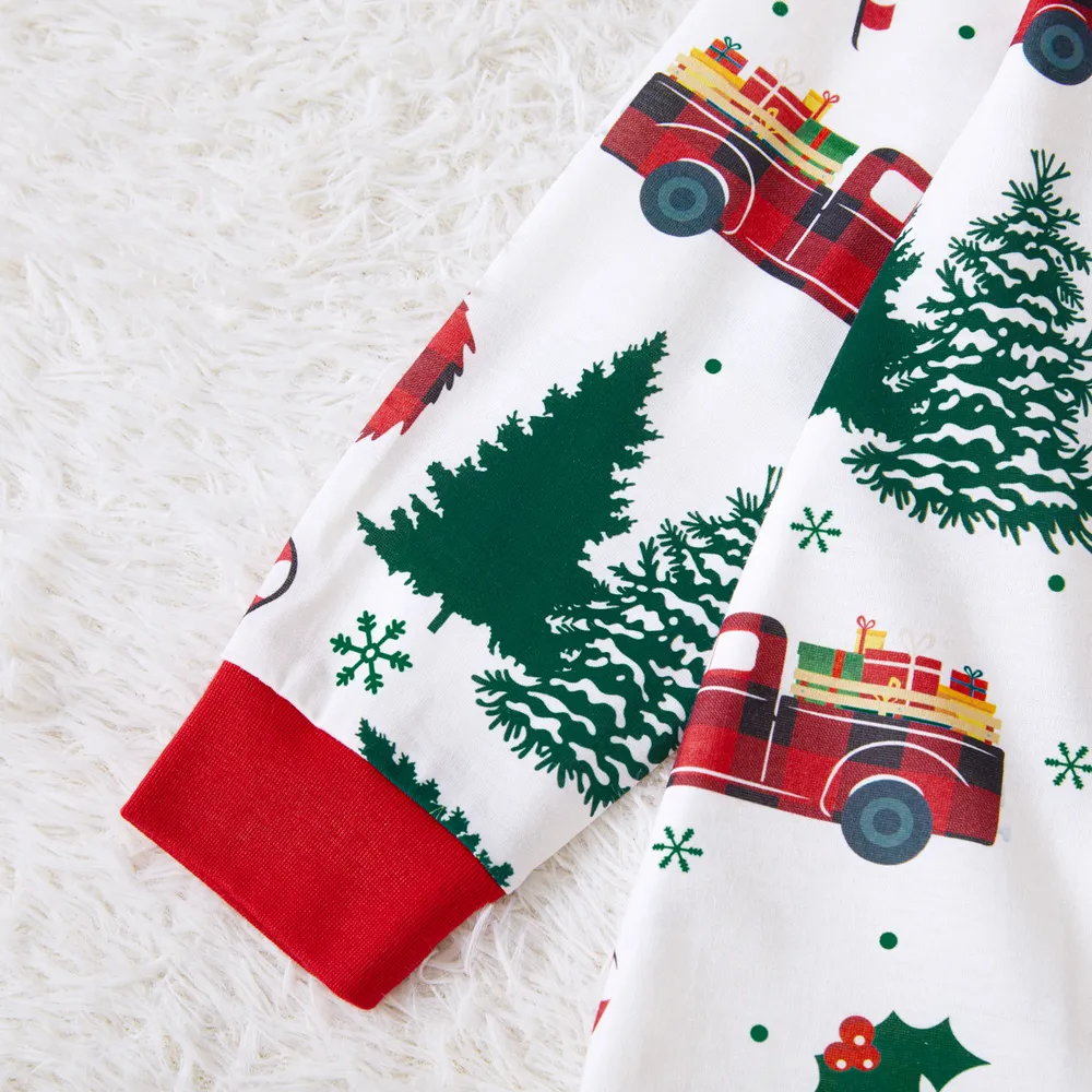 Christmas Family Matching Allover Xmas Tree & Car Print Long-sleeve Pajamas Sets (Flame Resistant)  big image 5