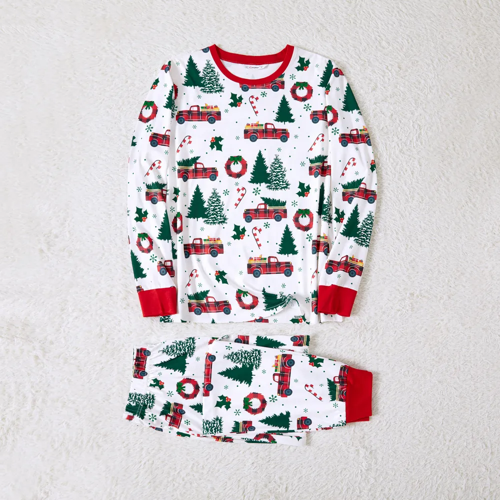 Christmas Family Matching Allover Xmas Tree & Car Print Long-sleeve Pajamas Sets (Flame Resistant) big image 14