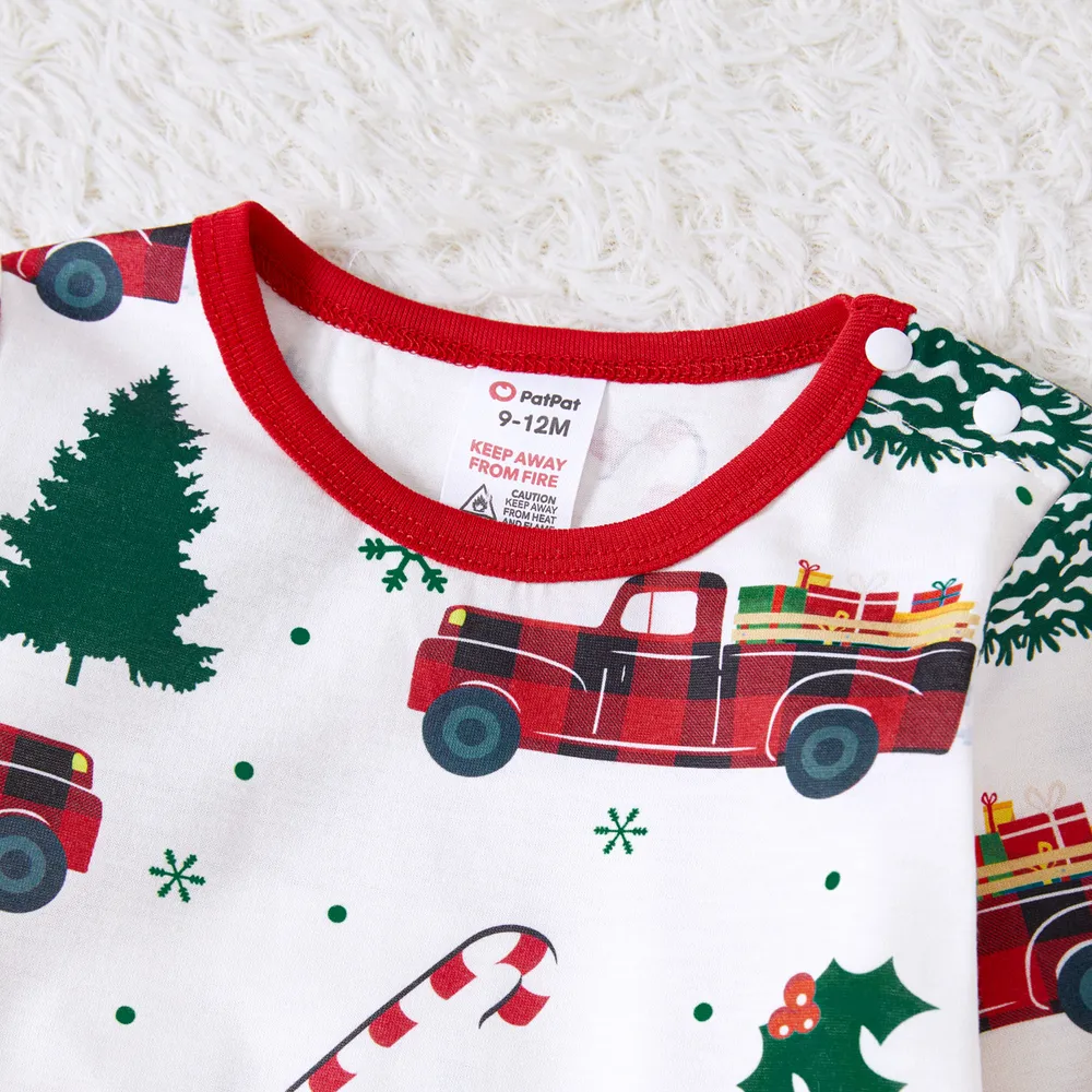 Christmas Family Matching Allover Xmas Tree & Car Print Long-sleeve Pajamas Sets (Flame Resistant) big image 4
