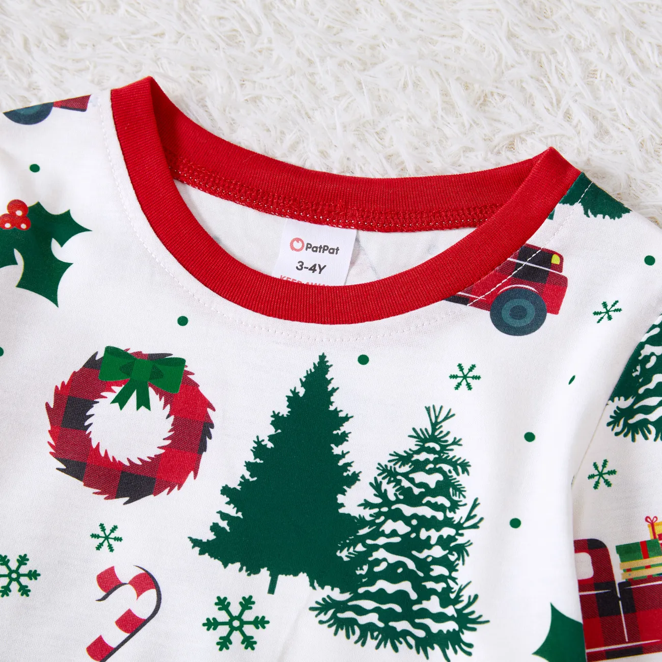 Christmas Family Matching Allover Xmas Tree & Car Print Long-sleeve Pajamas Sets (Flame Resistant) Multi-color big image 1