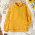 Kid Girl Solid Color Turtleneck Textured Knit Sweatshirt Yellow