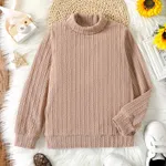Kid Girl Solid Color Turtleneck Textured Knit Sweatshirt Khaki