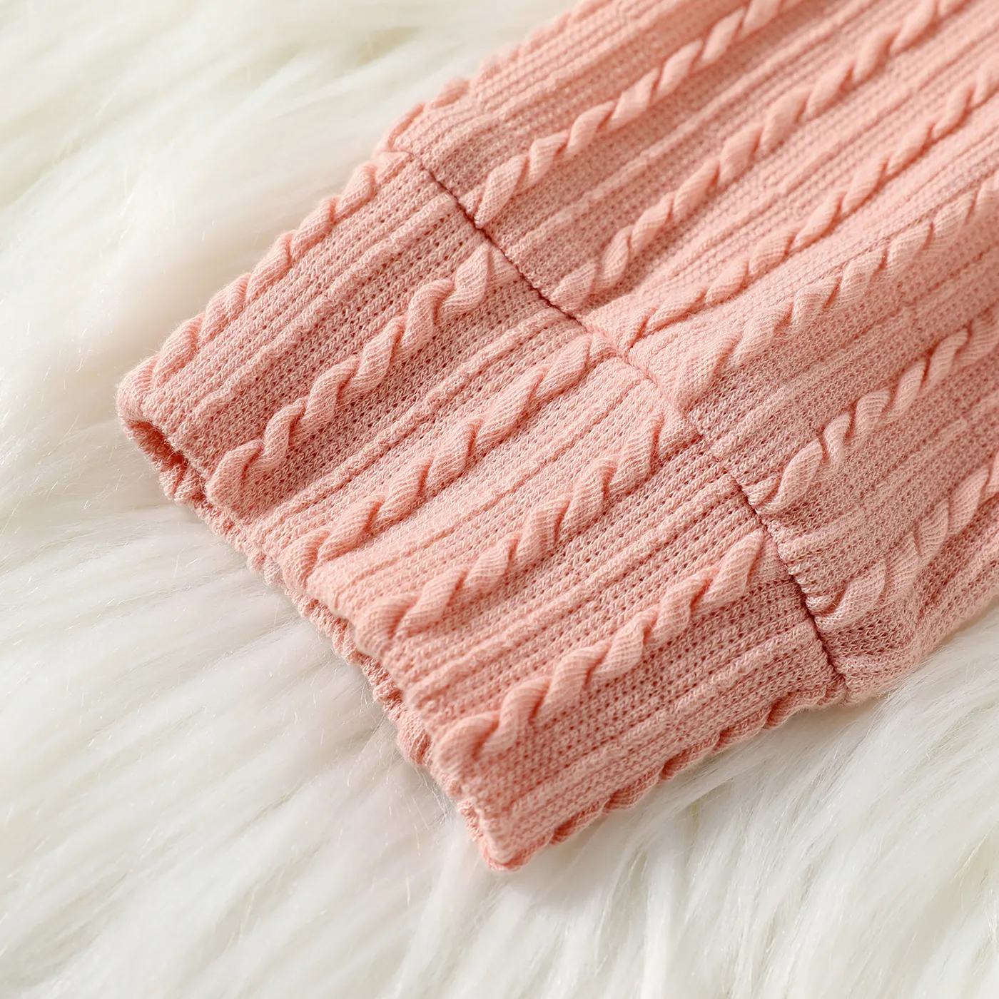 Kid Girl Solid Color Turtleneck Textured Knit Sweatshirt Pink image 4