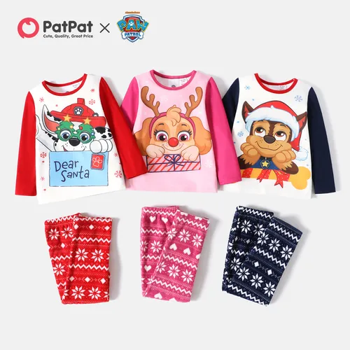 PAW Patrol 2pcs Toddler Boy/Girl Christmas Graphic Long-sleeve Tee and Polar Fleece Pants Pajamas Sleepwear Set