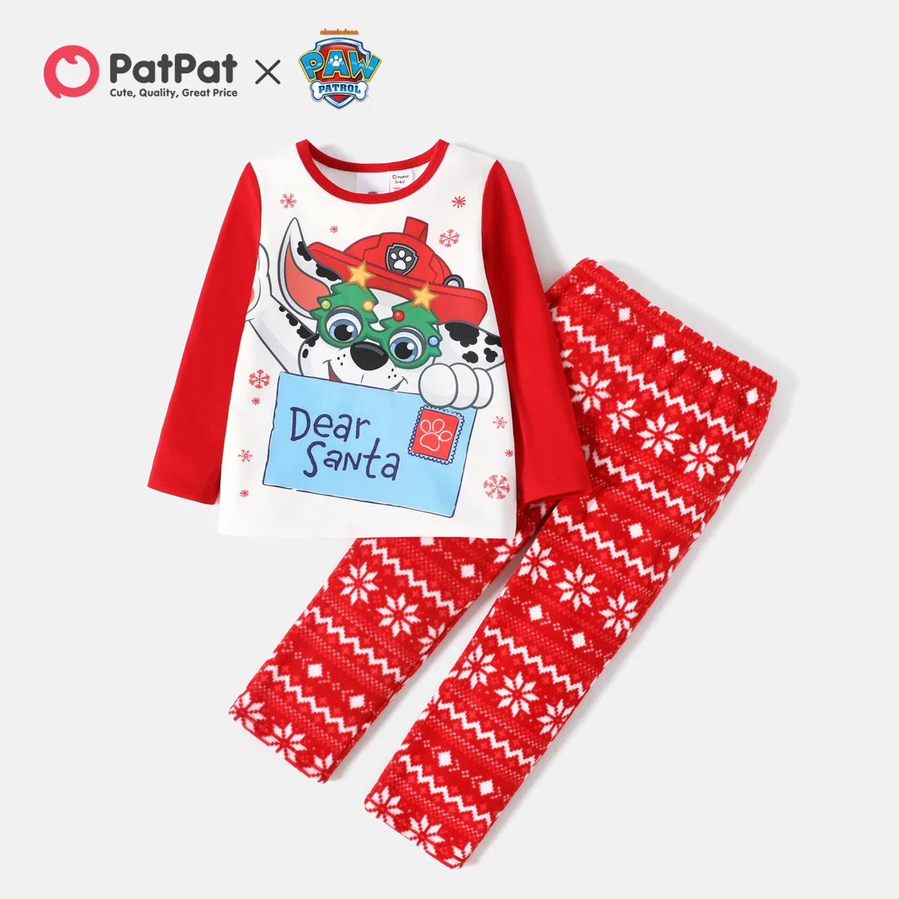 PAW Patrol 2pcs Toddler Boy/Girl Christmas Graphic Long-sleeve Tee and Polar Fleece Pants Pajamas Sleepwear Set big image 1