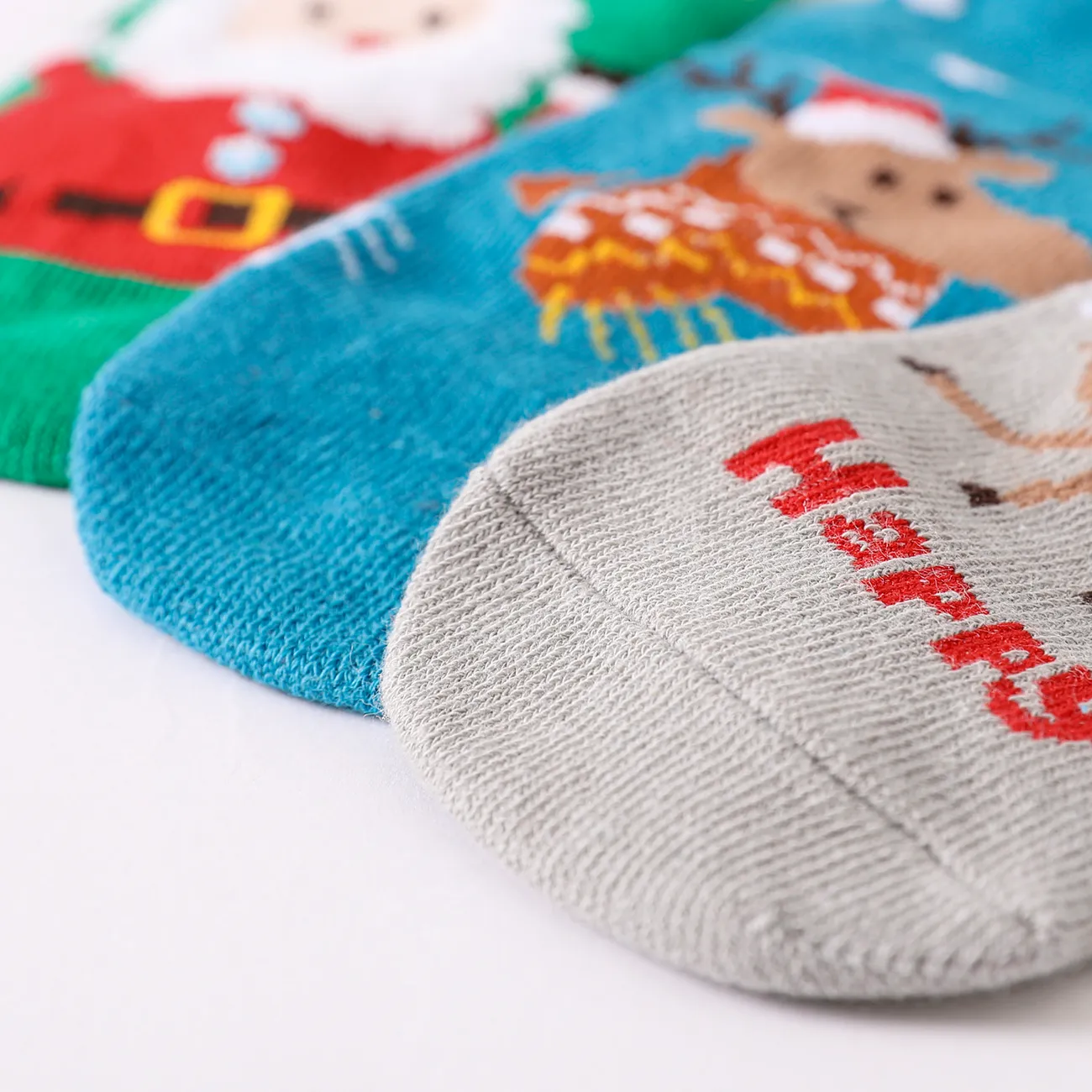 3-pairs Baby / Toddler Christmas Thermal Socks Set Dark Green big image 1