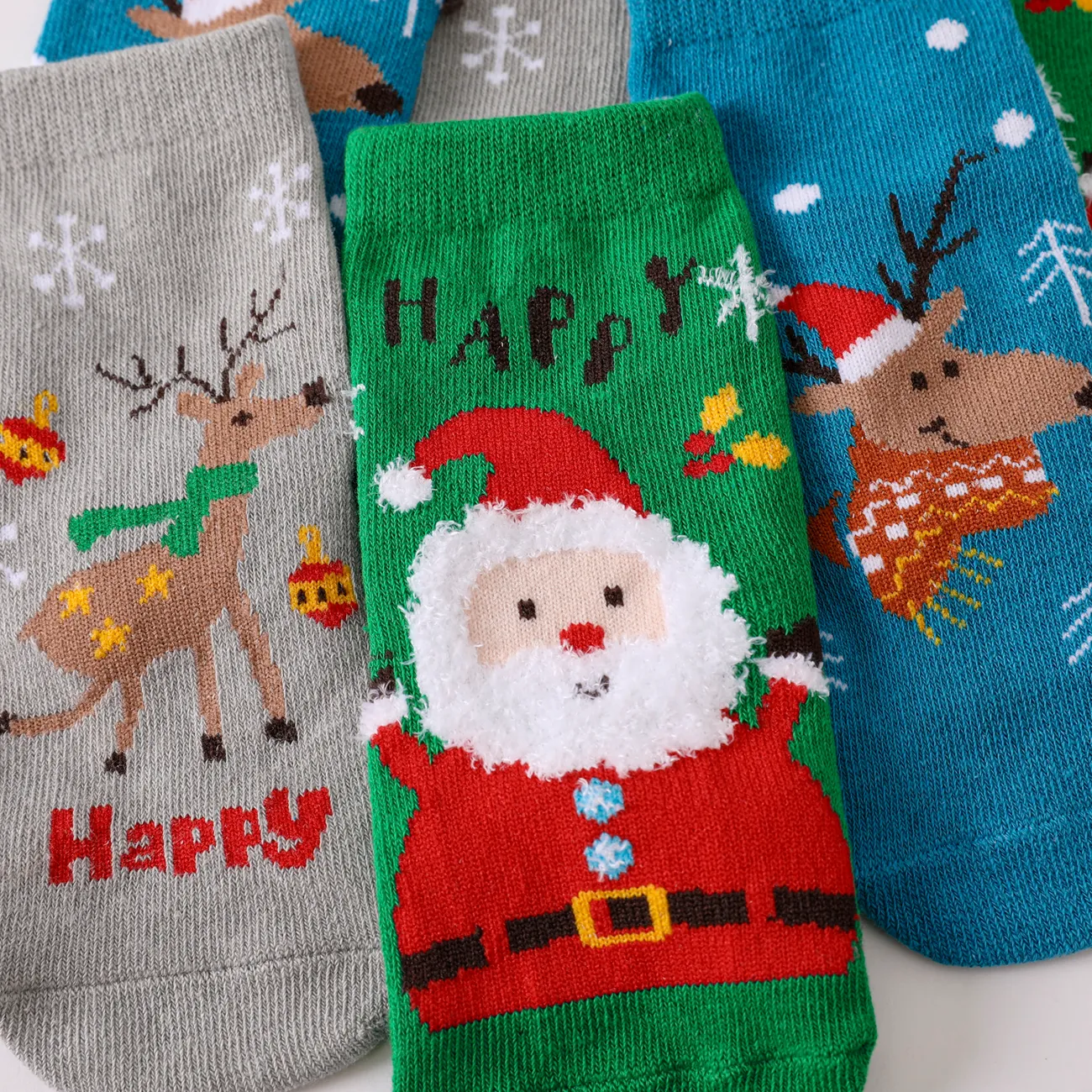 3-pairs Baby / Toddler Christmas Thermal Socks Set Dark Green big image 1