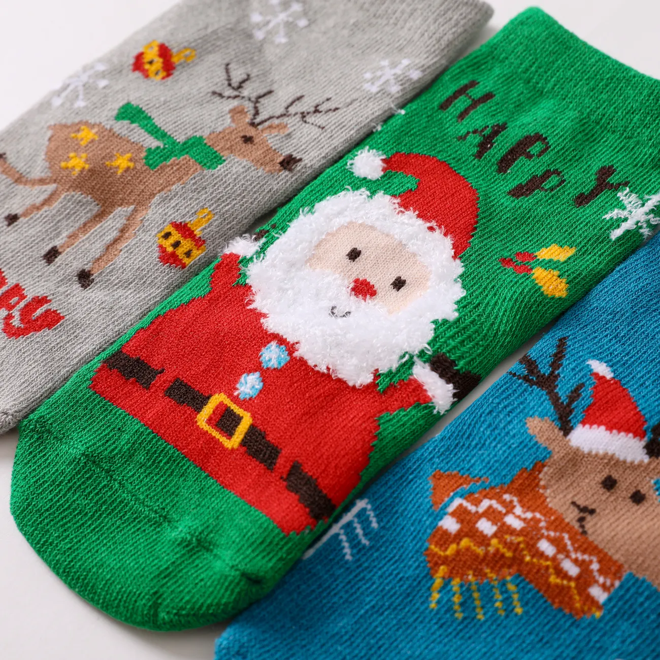 Juego de 3 pares de calcetines térmicos navideños para bebés y niños pequeños Verde oscuro big image 1