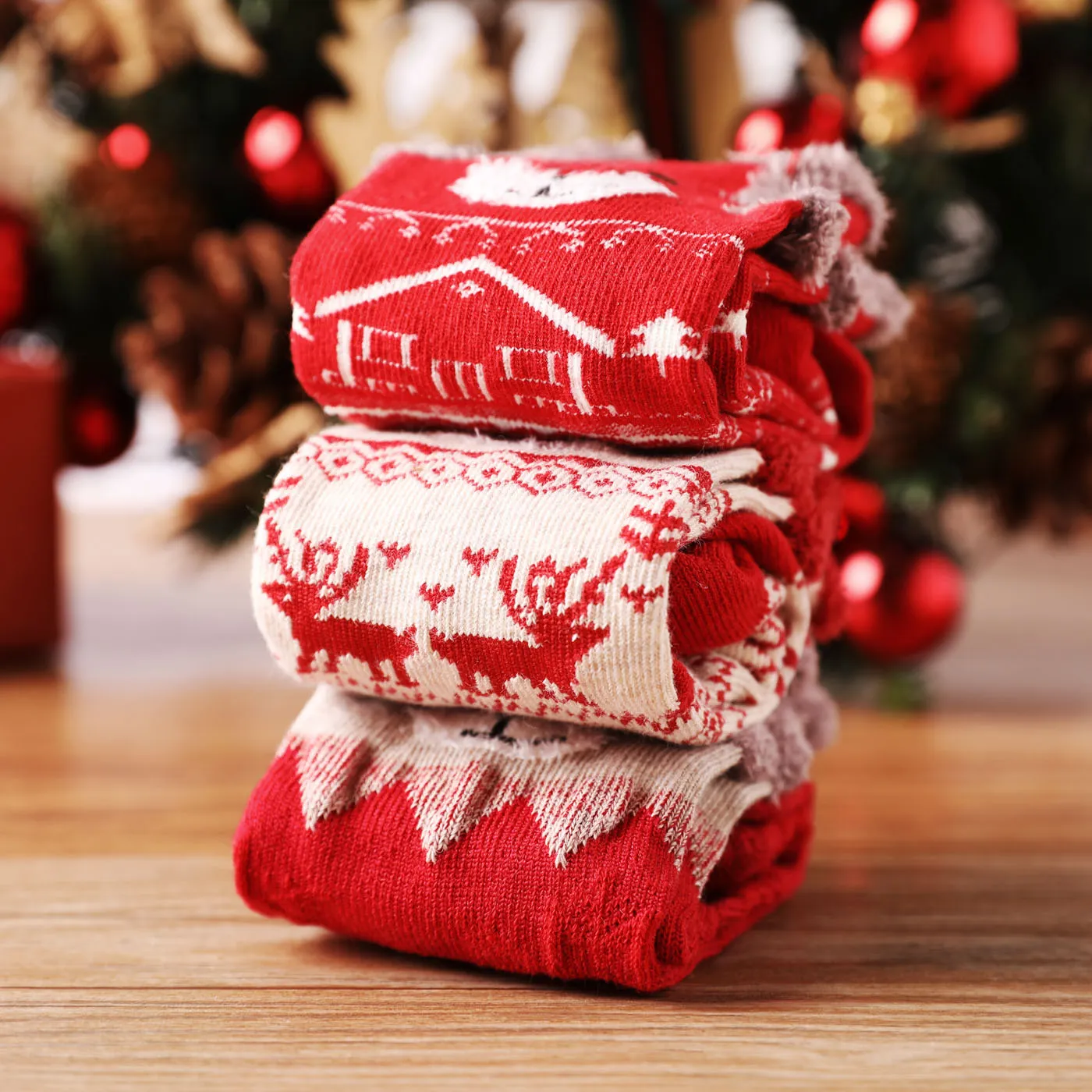 Conjunto de meias gráficas de natal para bebê / criança de 3 pares Vermelho image 3