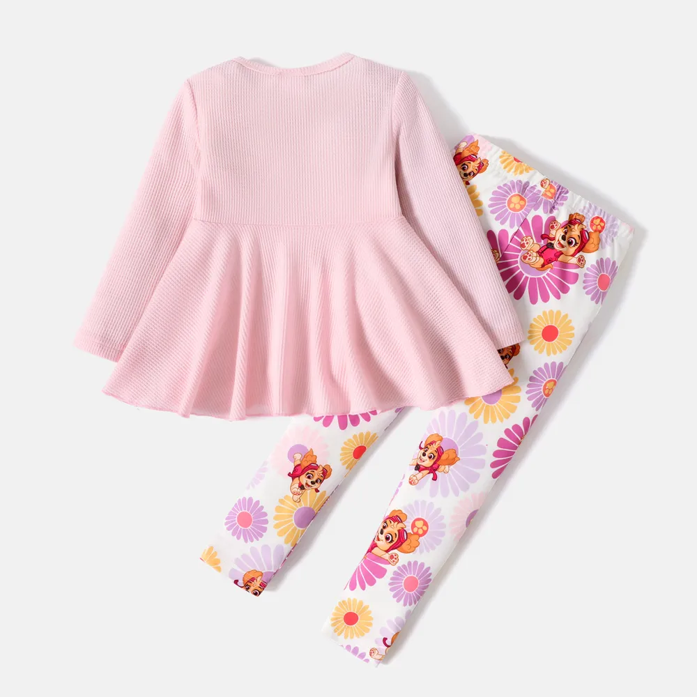 PAW Patrol 2pcs Toddler Girl Bowknot Design Waffle Tee and Floral Print Leggings Set big image 2