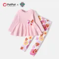 PAW Patrol 2pcs Toddler Girl Bowknot Design Waffle Tee and Floral Print Leggings Set  image 1