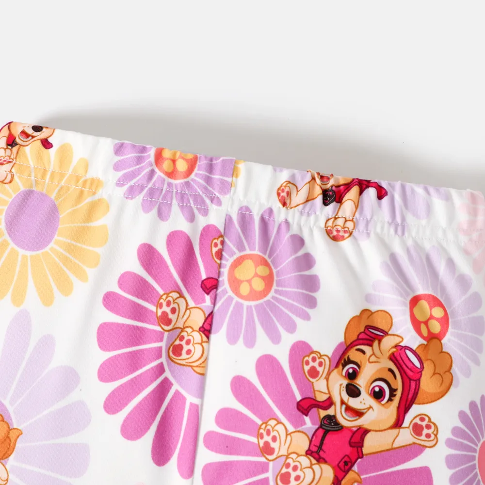 PAW Patrol 2pcs Toddler Girl Bowknot Design Waffle Tee and Floral Print Leggings Set big image 5