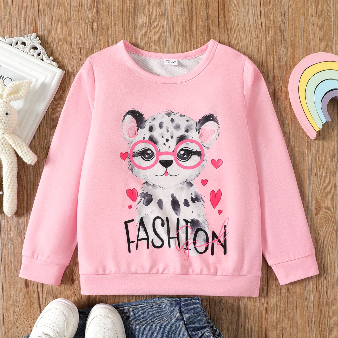 

Kid Girl Animal Leopard Print Pink Pullover Sweatshirt