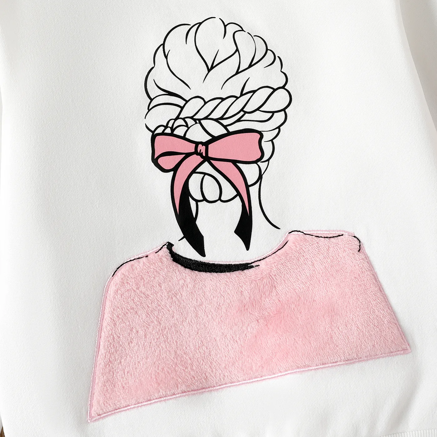 2pcs Kid Girl Character Print Pocket Design Fleece Lined White Hoodie Fleece Sweatshirt and Colorblock Pants Set  image 2