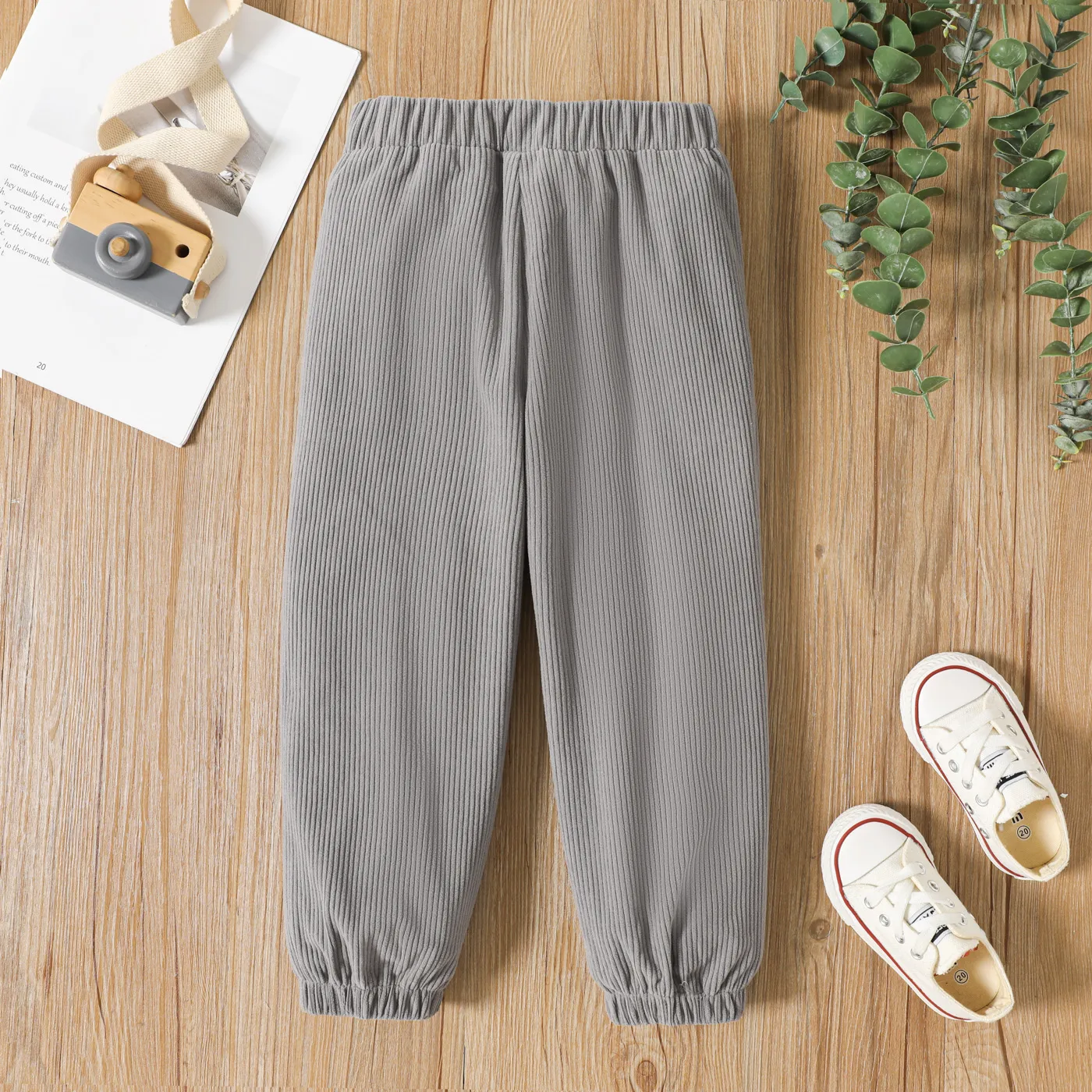Toddler Boy Basic Solid Color Elasticized Ribbed Pants Grey image 2
