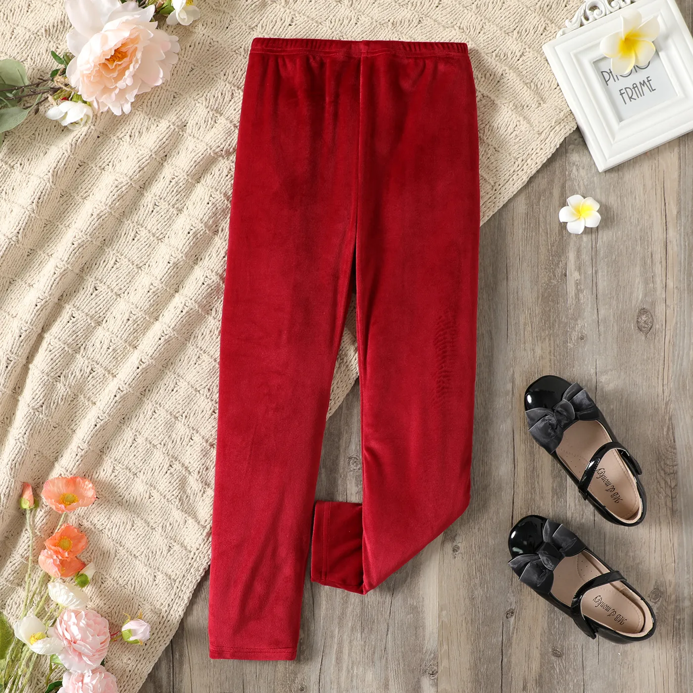 Kid Girl Basic Solid Color Elasticized Flannel Leggings  big image 1