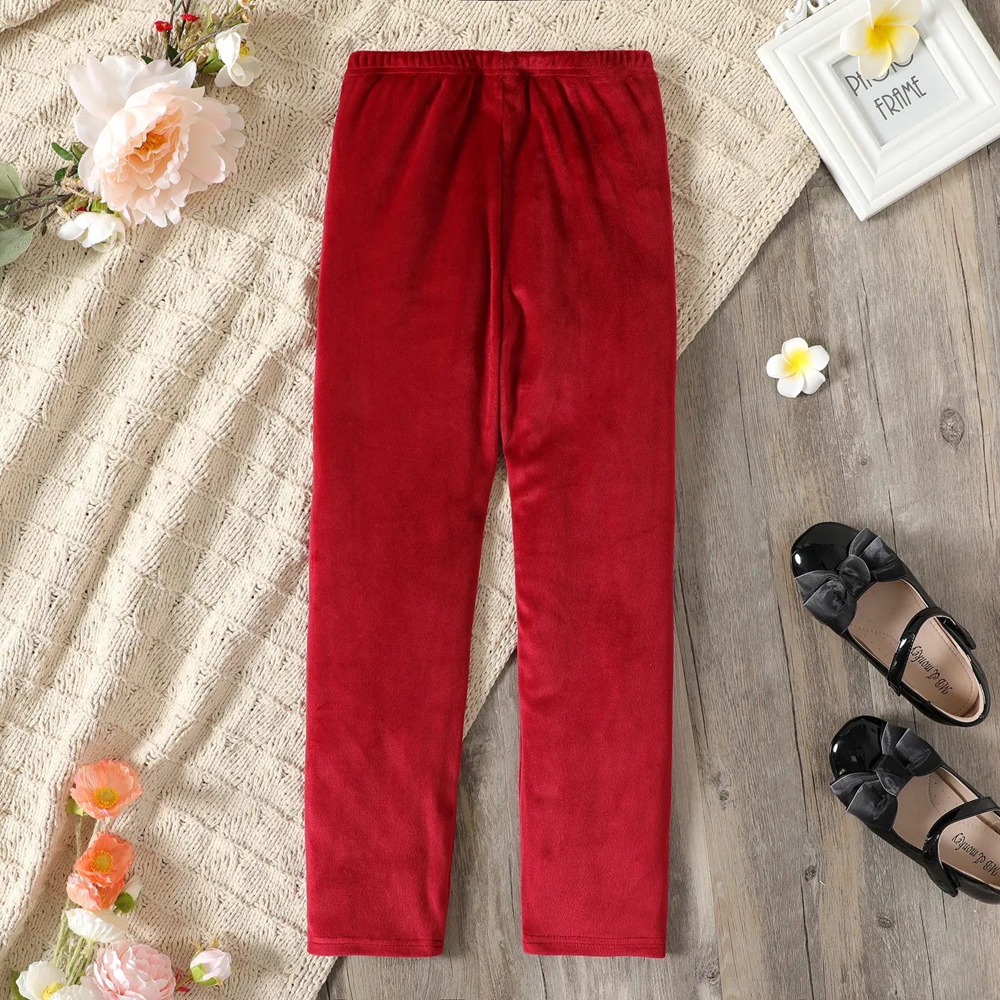 Kid Girl Basic Solid Color Elasticized Flannel Leggings  image 5