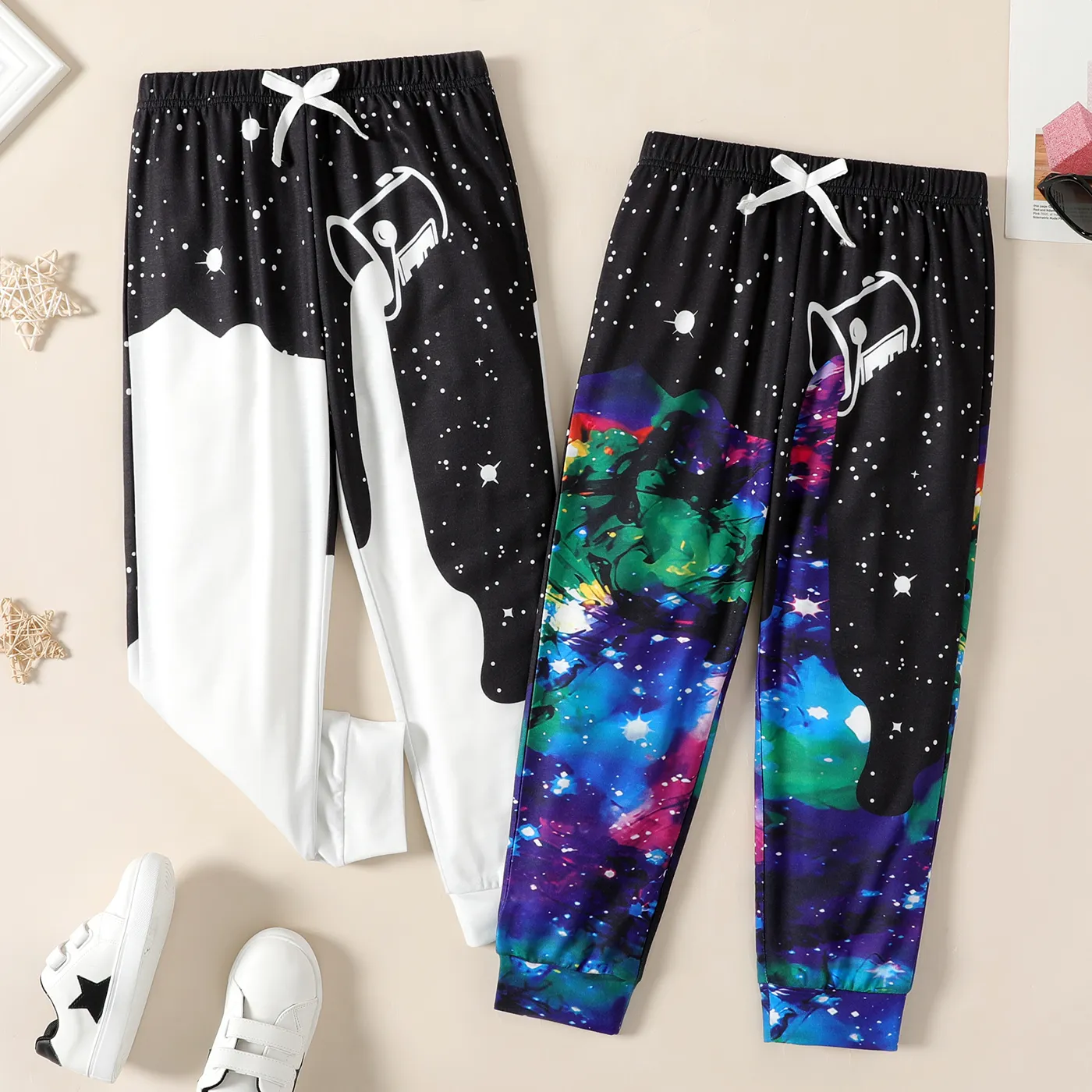 Kid Boy Space Print Colorblock Elasticized Pants