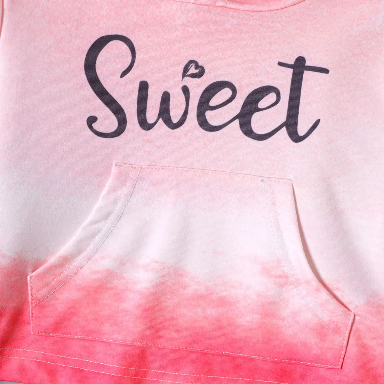 Kid Girl Letter Print Tie Dyed Hoodie Sweatshirt Pink big image 1