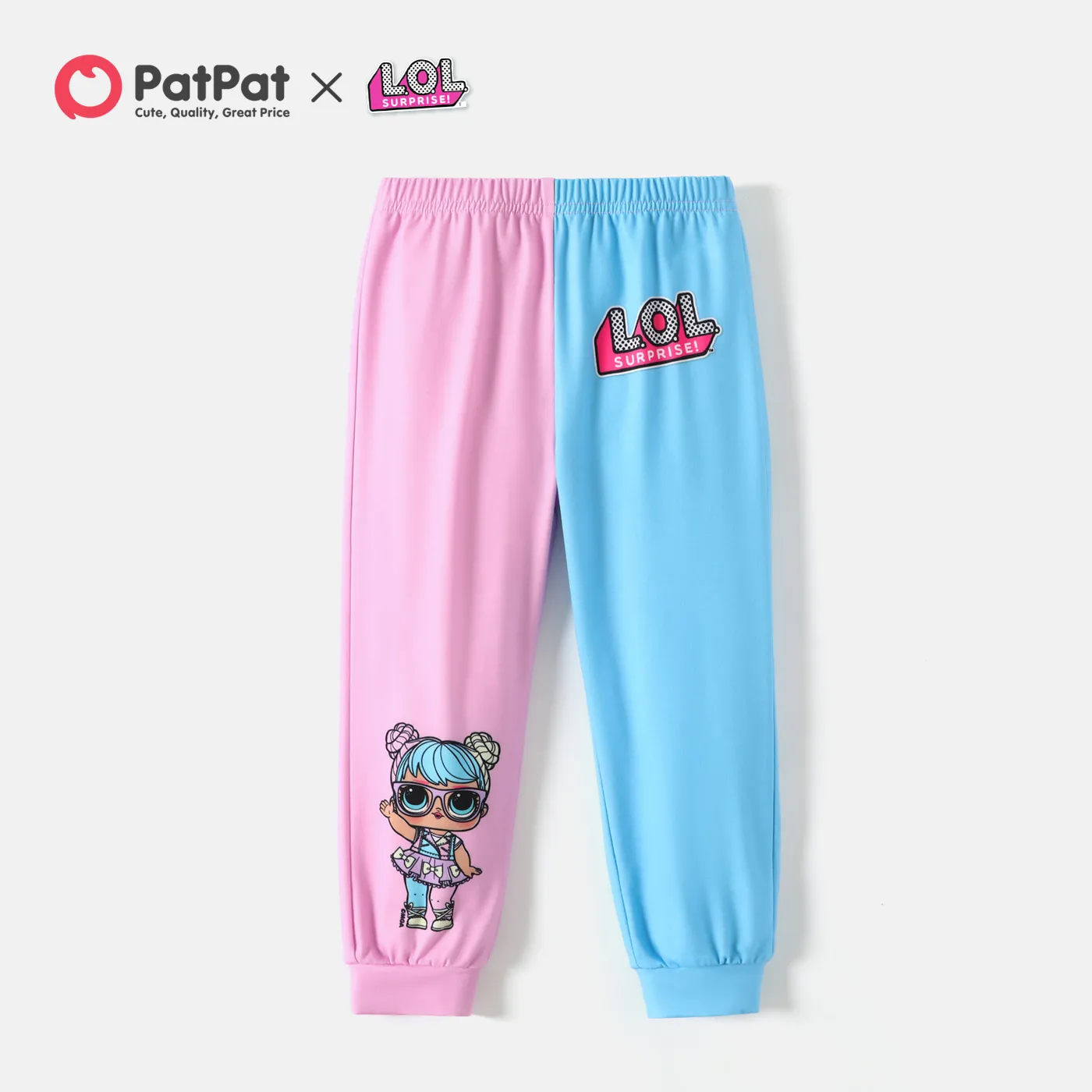 lol. surpresa! Calças elásticas colorblock com estampa de letras de menina para crianças Azul Claro