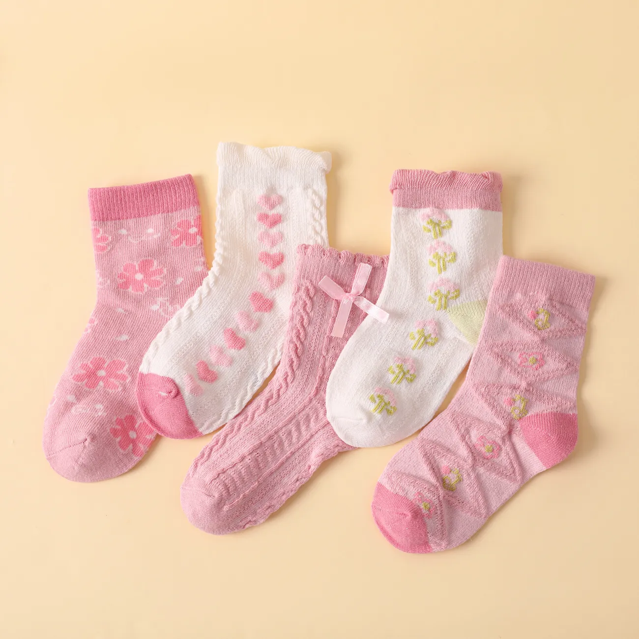 5 Paar Baby / Kleinkind Blumendruck Schleife Dekor Socken Set Mehrfarbig big image 1