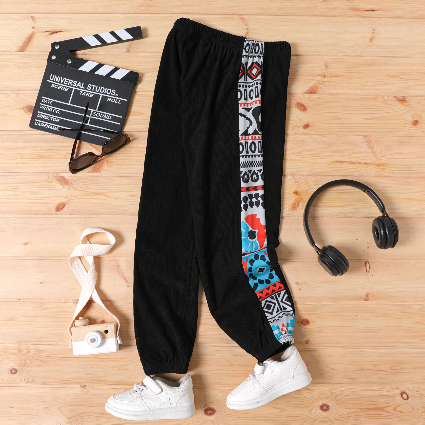 Kid Boy Geo Print Elasticized Corduroy Pants