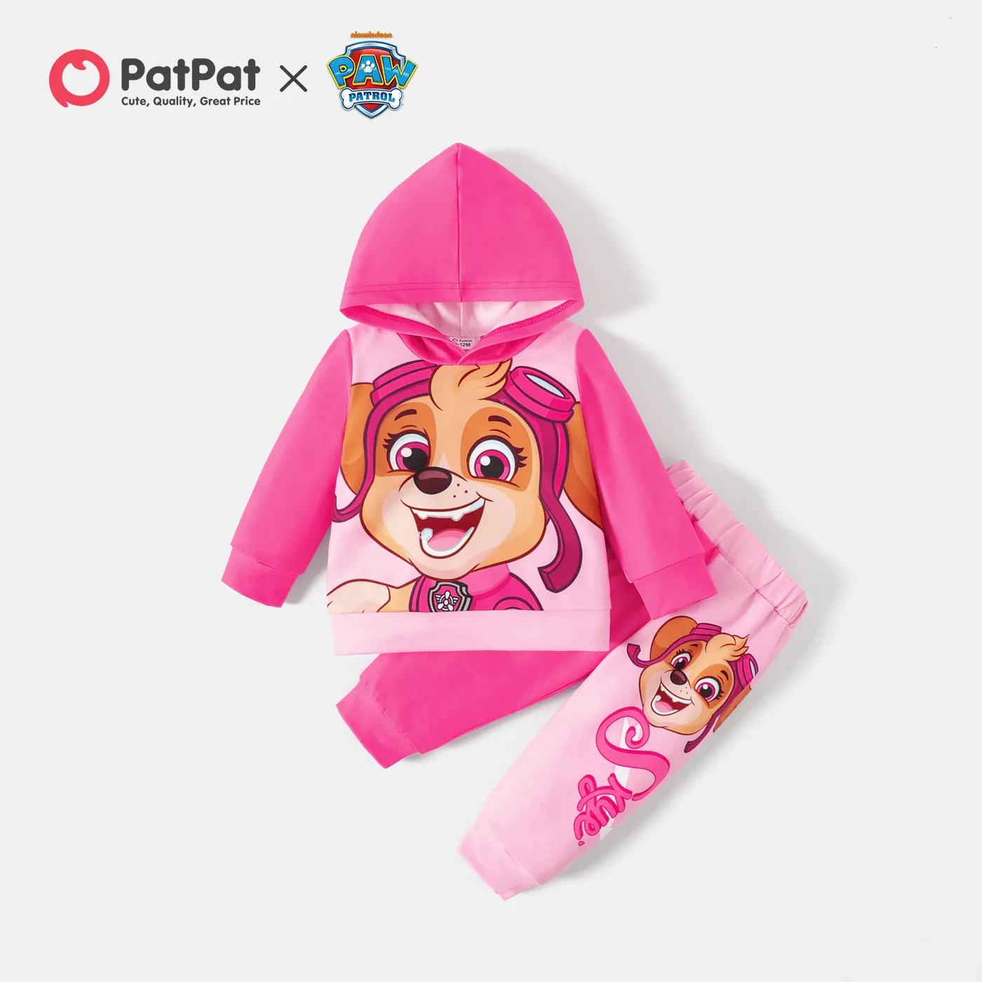 PAW Patrol Little Boy/Girl Cartoon Dog Print Long-sleeve Hoodie and Sweatpants Set Pink