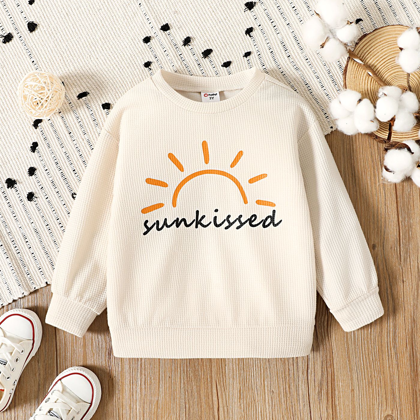 Toddler Girl/Boy Sun Print Waffle Pullover Sweatshirt