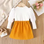 2pcs Toddler Girl Textured Puff-sleeve White Tee and Button Pocket Design Cotton Skirt Set  image 2