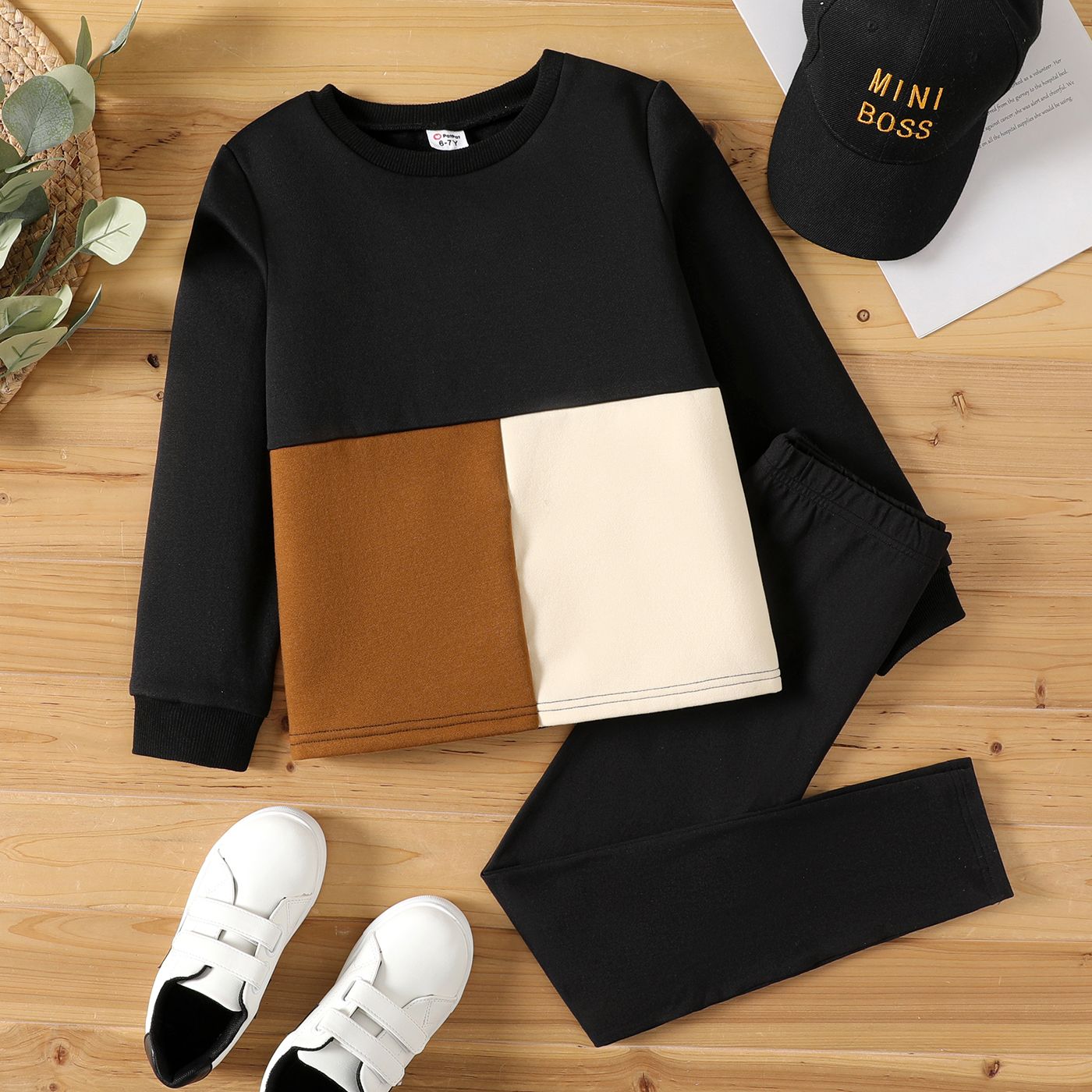 

2pcs Kid Girl Colorblock Pullover Sweatshirt and Elasticized Leggings Set