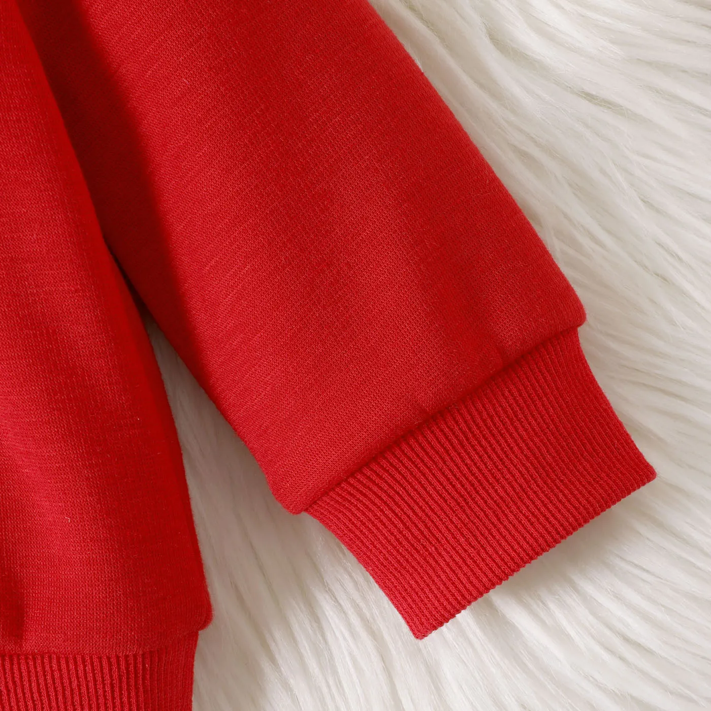 Christmas Baby Girl Deer Embroidered Thermal Lined Sweatshirt Red-2 image 5