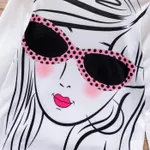 2pcs Kid Girl Character Print Long-sleeve Tee and Bowknot Design Polka dots Skirt Set  image 2