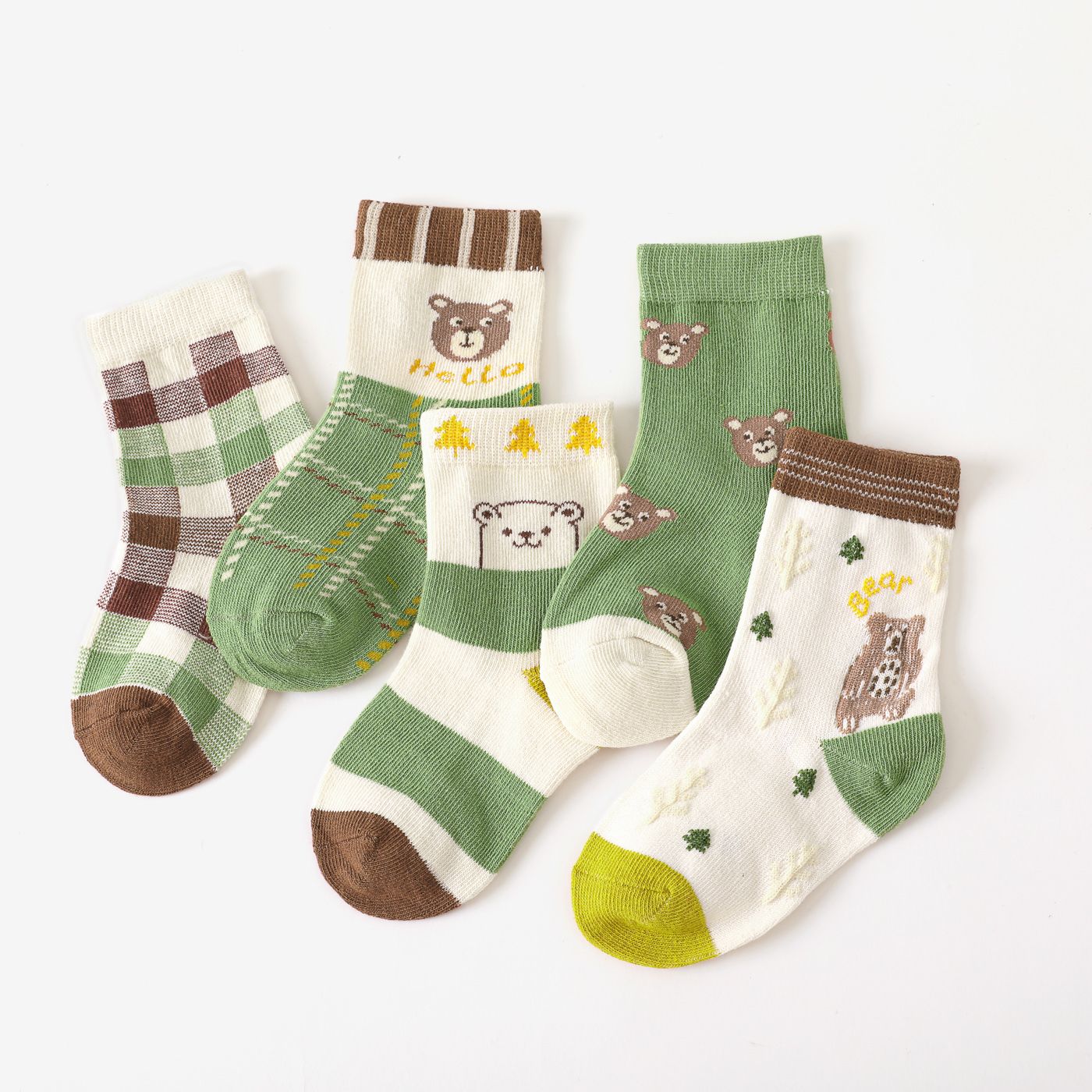 

5-pairs Toddler Floral Plaid Little Bear Pattern Crew Socks