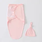 2-pack 100% Cotton Newborn Receiving Swaddles & Beanie Hat Set Light Pink