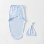 2-pack 100% Cotton Newborn Receiving Swaddles & Beanie Hat Set Light Blue